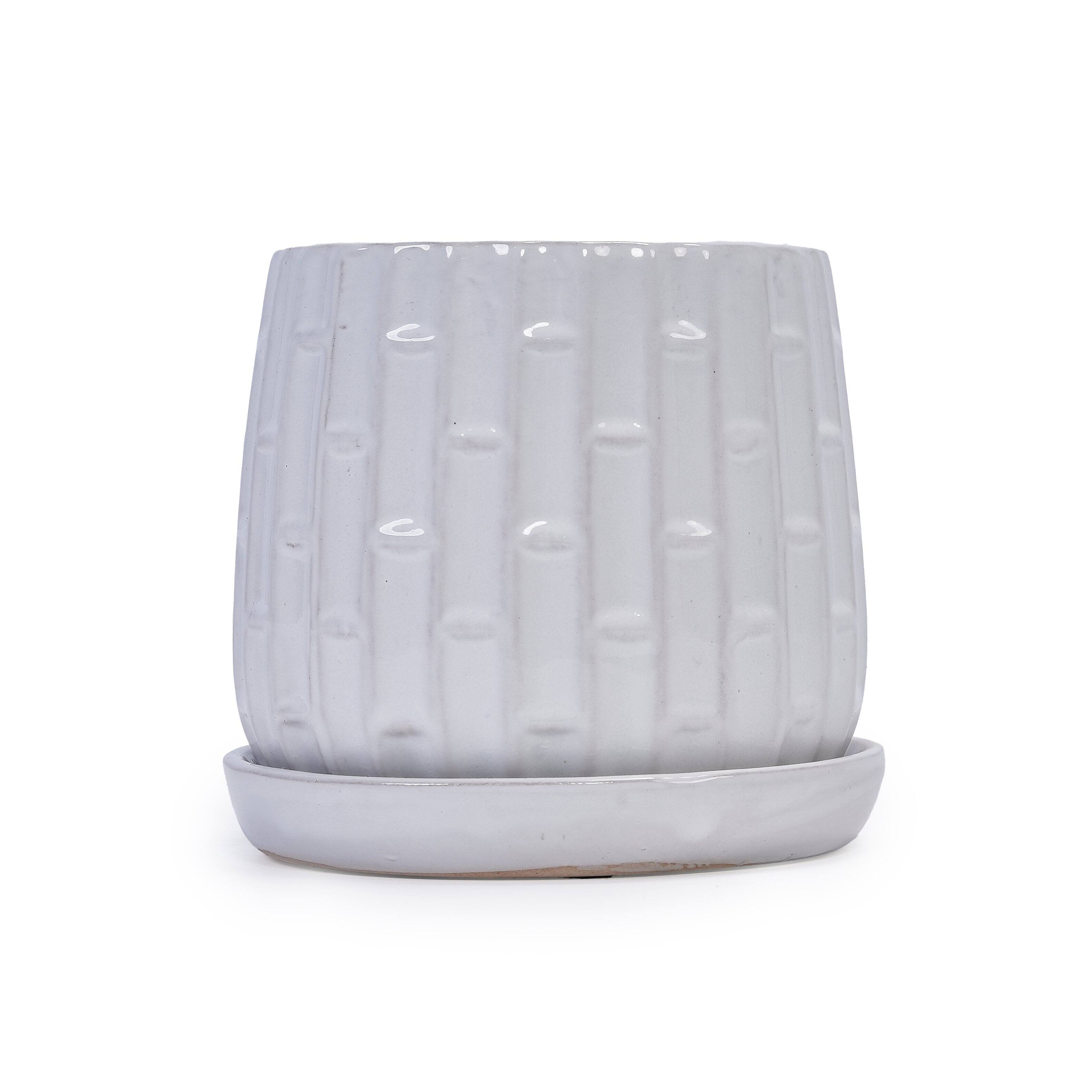 Alt View 6. Loheer - Loheer Orchid Pot Set White Ceramic Planters Set of 2, Handmade Glazed Bamboo Pattern, 6 in 8 in Indoor Outdoor.