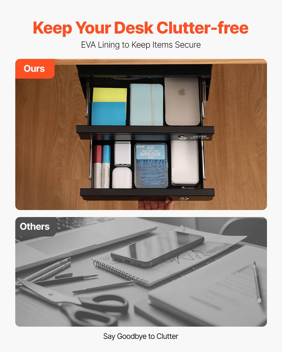 Keep Your Desk Clutter-free  
EVA Lining to Keep Items Secure  

Ours  

Others  

Say Goodbye to Clutter