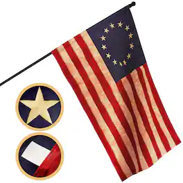 G128 - Betsy Ross Embroidered Flag, 2 x 3 ft Polyester with Pole Sleeve - Assorted Colors