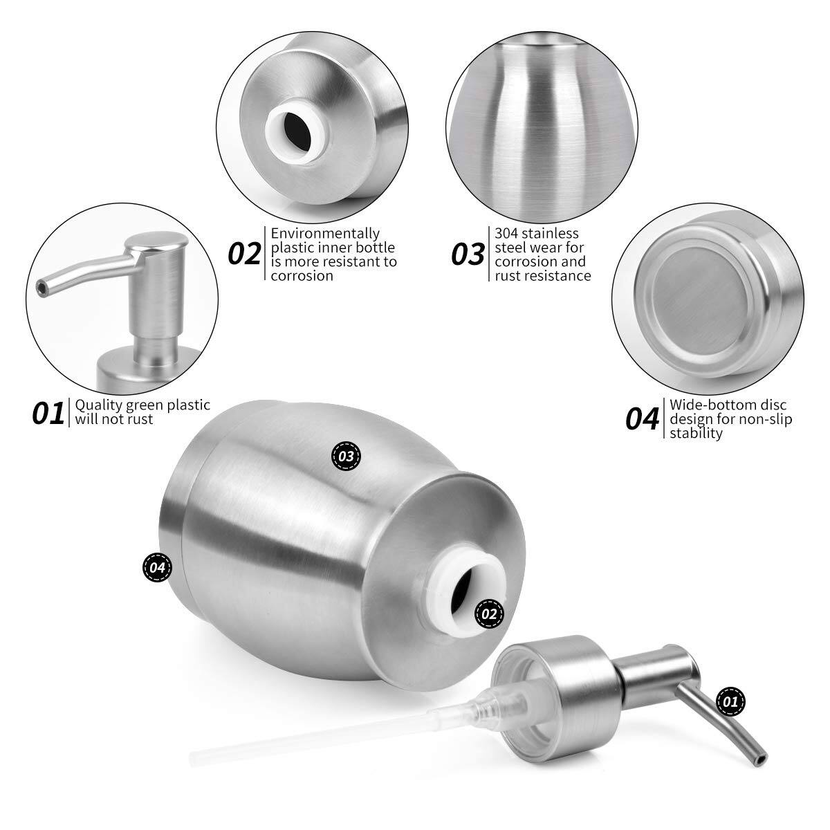 Dapper Styles Stainless Countertop Soap Dispenser Liquid Bottle And ...