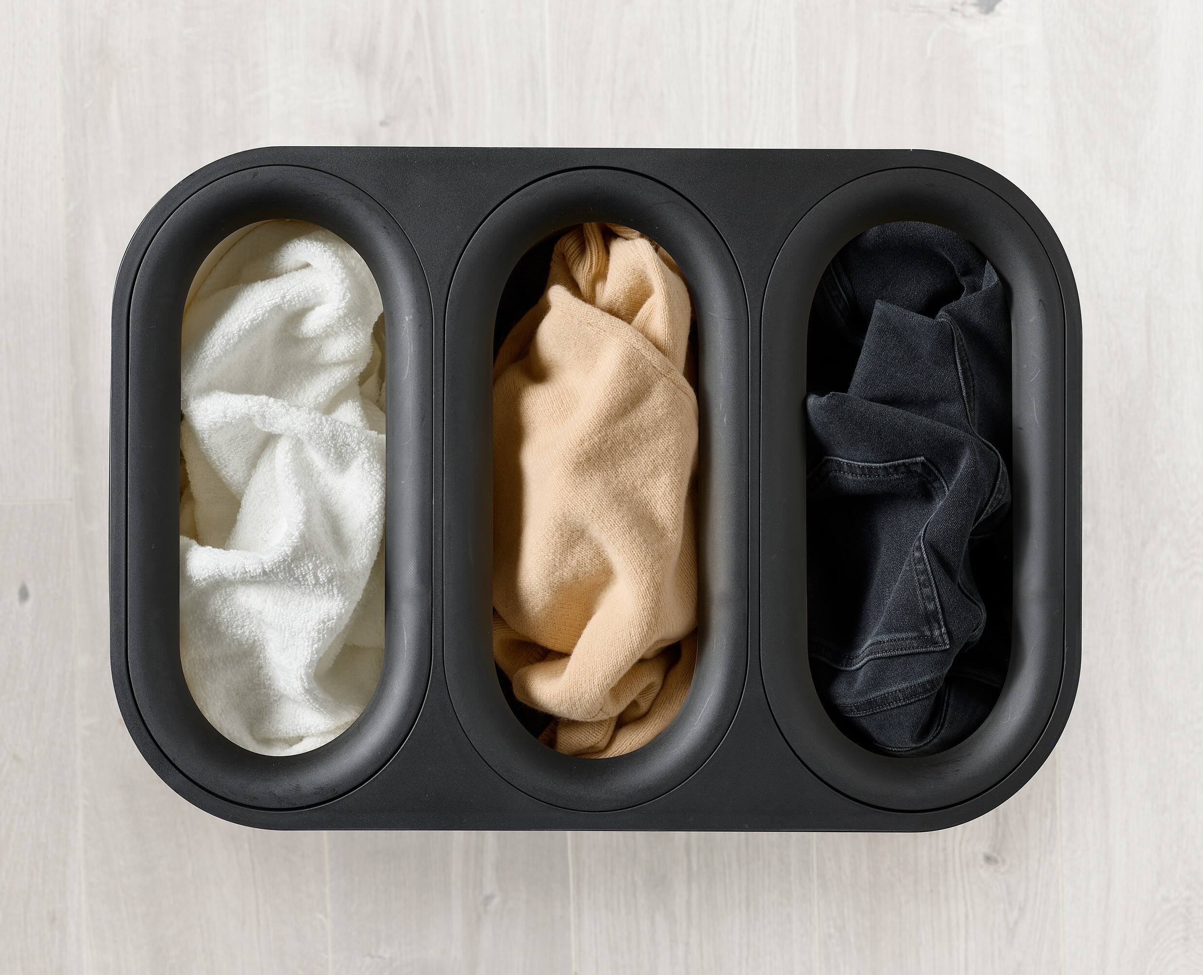 Alt View 1. Joseph Joseph - Tota Trio Luxe 90-liter Bamboo Laundry Separation Hamper - Black.