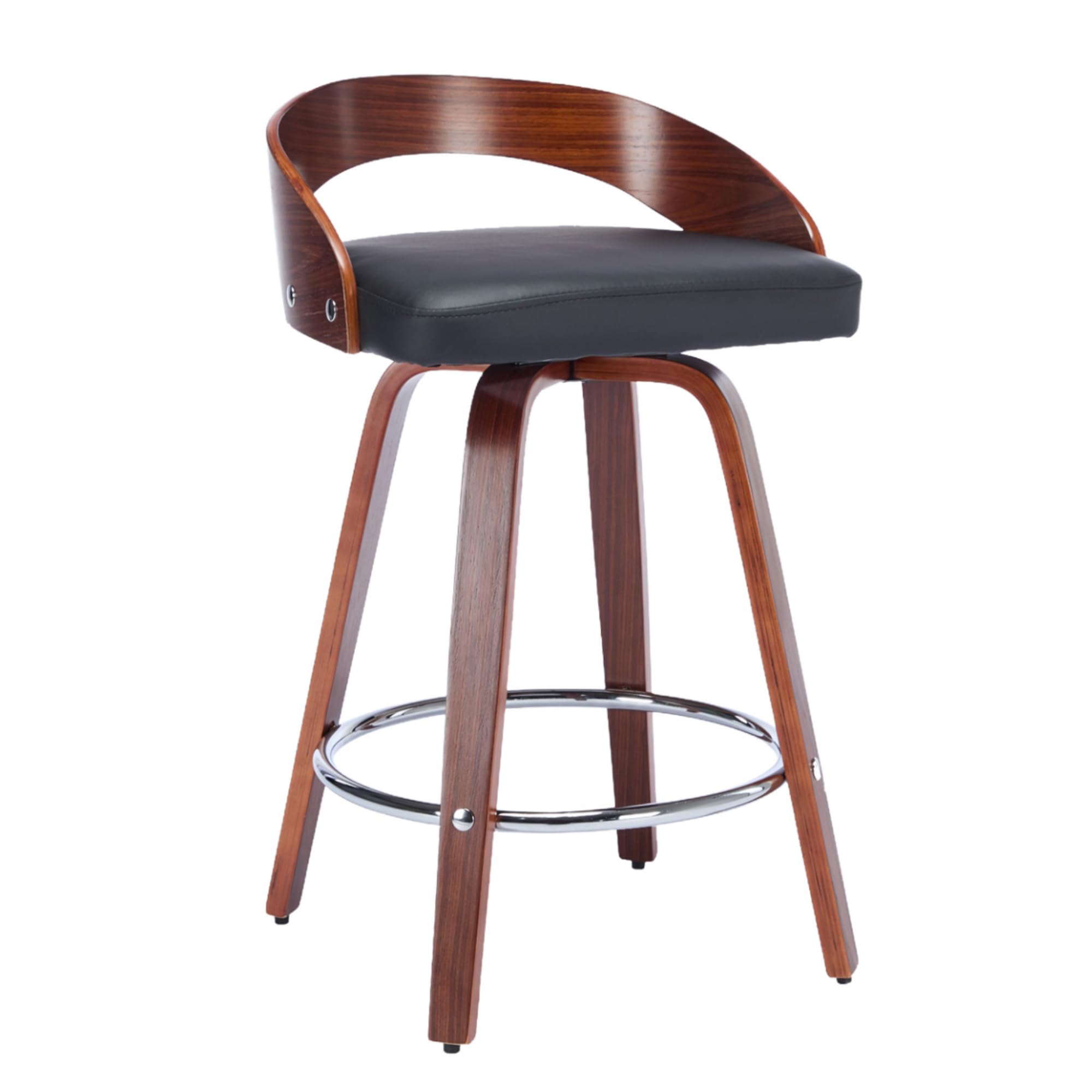 Front. Ecooso - Bar Stools Set of 2, Swivel Bar Height Stools with Low Back, Wood Bar Chairs with Soft Cushion Seat, 25-Inch Seat Height - Black PU.