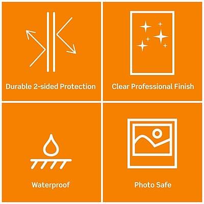 Durable 2-sided Protection  
Clear Professional Finish  
Waterproof  
Photo Safe