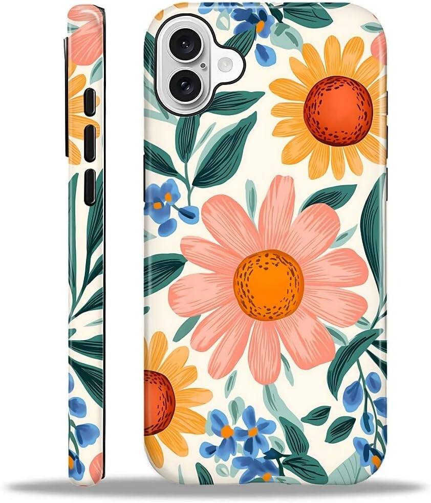 Front. BUBM - Smartphone Case for iPhone - 2-Layer Durable Smartphone Protection Case - Retro Flowers - Retro Flowers.