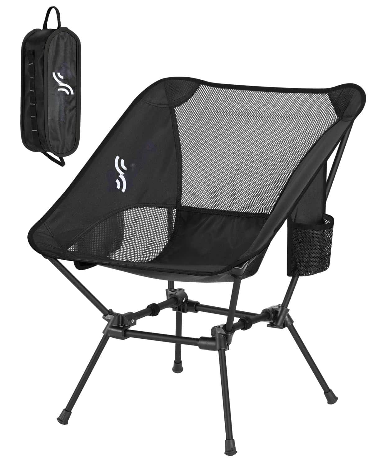 JETRANSPORT - Camping Chairs Lightweight Outdoor With 2 Side Pockets & Storage Bag Foldable Portable Lawn For Hiking - Black 1