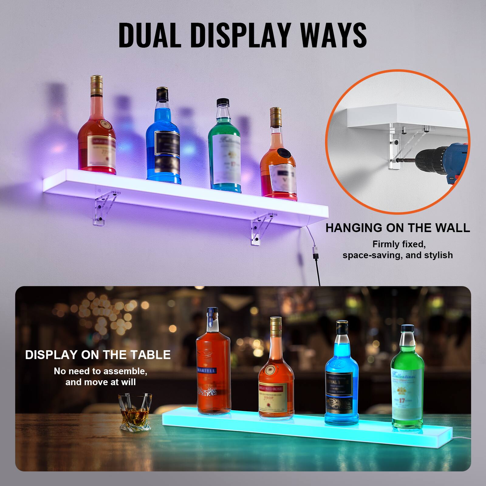 DUAL DISPLAY WAYS

HANGING ON THE WALL  
Firmly fixed, space-saving, and stylish

DISPLAY ON THE TABLE  
No need to assemble, and move at will