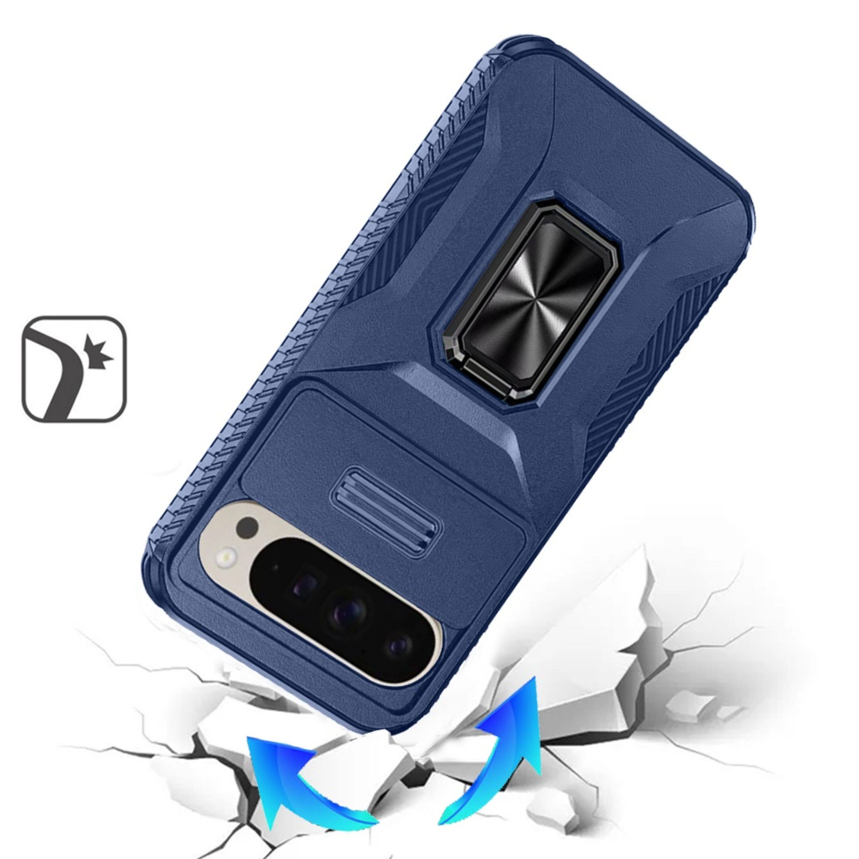 Angle. Kitcheniva - Full Protection Phone Case With Metal Stand Lens Cover & Tempered Glass For Google Pixel 10 Pro XL Blue - Blue.