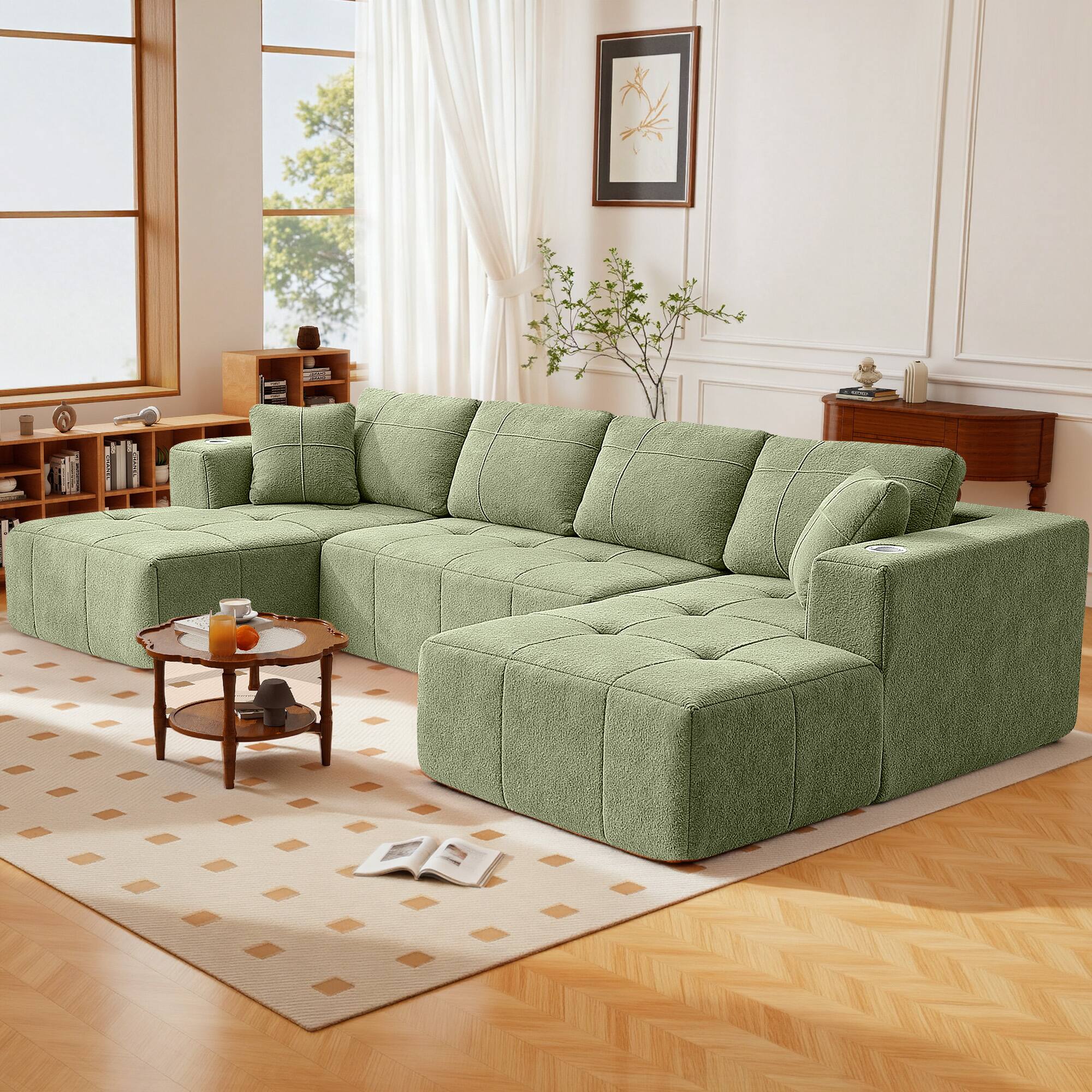 Alt View 9. KERDOM - Boneless Oversized Sectional U Shaped Sofa Couch, Plush Sleeper Sofa Chaise Lounge, Deep Seat Corner Couch Assembly Free - Apple Green.