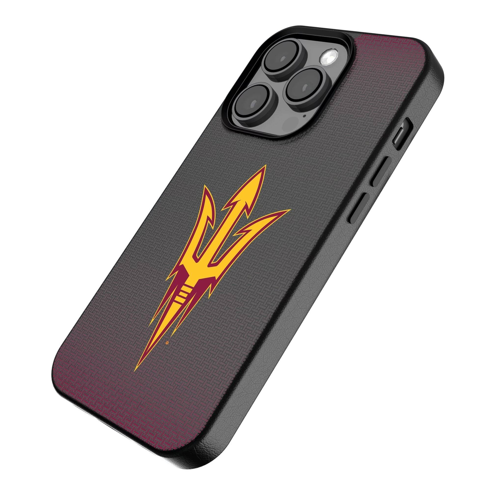 Alt View 1. Keyscaper - Arizona State Sun Devils Linen Logo iPhone Magnetic Bump Case - 15 Pro Max - Black.
