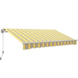Outsunny - 12' x 10' Retractable Awning Patio Awnings Sun Shade Shelter with Manual Crank Handle, 280g/m² UV - Yellow and Grey