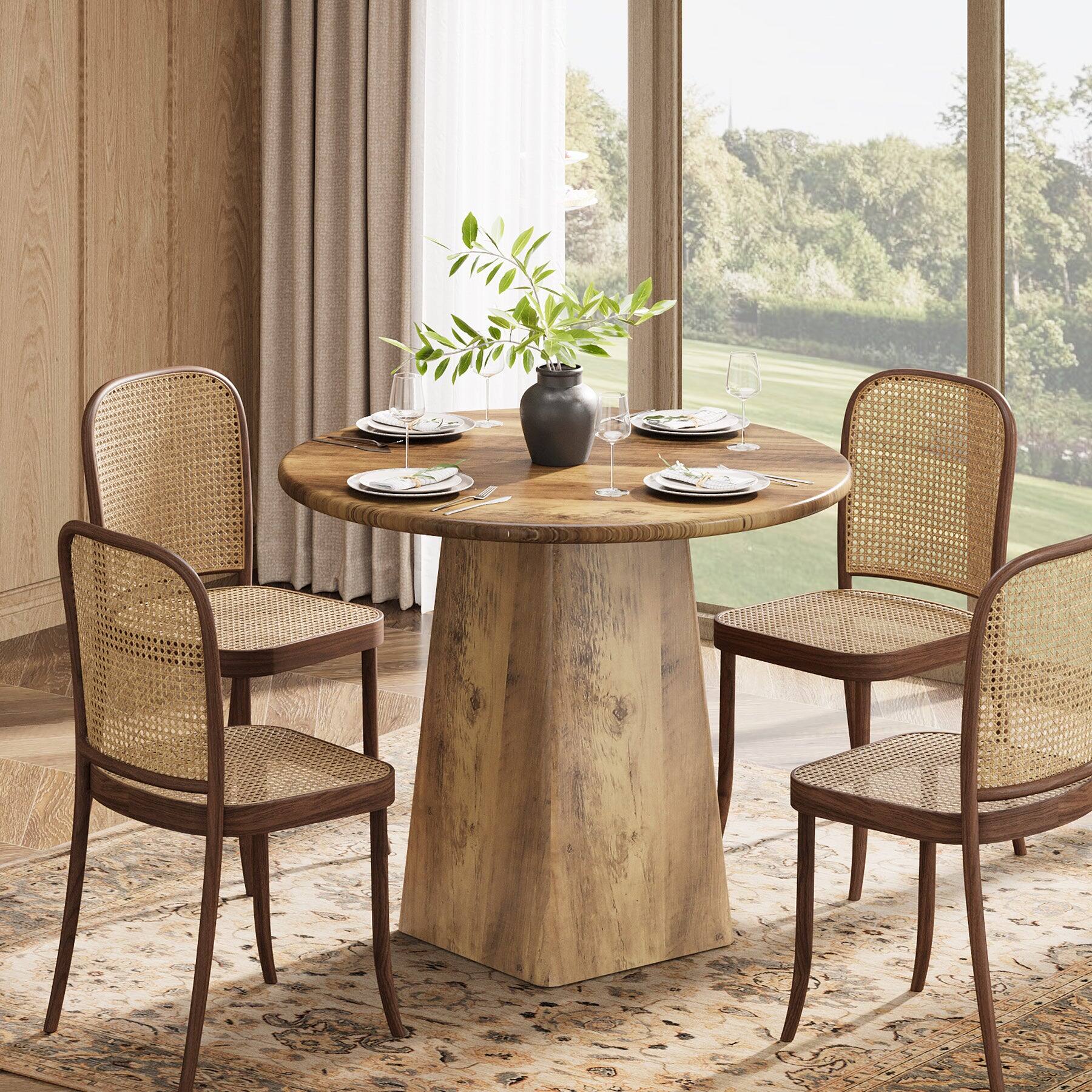 Back. Tribesigns - Farmhouse Round Dining Table with Engineered Wood Construction for Dining Room, Kitchen and Living Room - Brown.