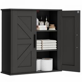 Hirose Alice - Wall Cabinet Over Toilet Storage With Barn Doors And Shelves 3-tier Mounted For Laundry Room ( D) Ample - Black-7.9"D x 21.7"W x 23.6"H