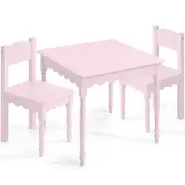 Best Choice Products - Kids Table & Chair Set for Toddlers, Wood Activity Set, Scalloped Edge Design, 100 lb Cap - Pink
