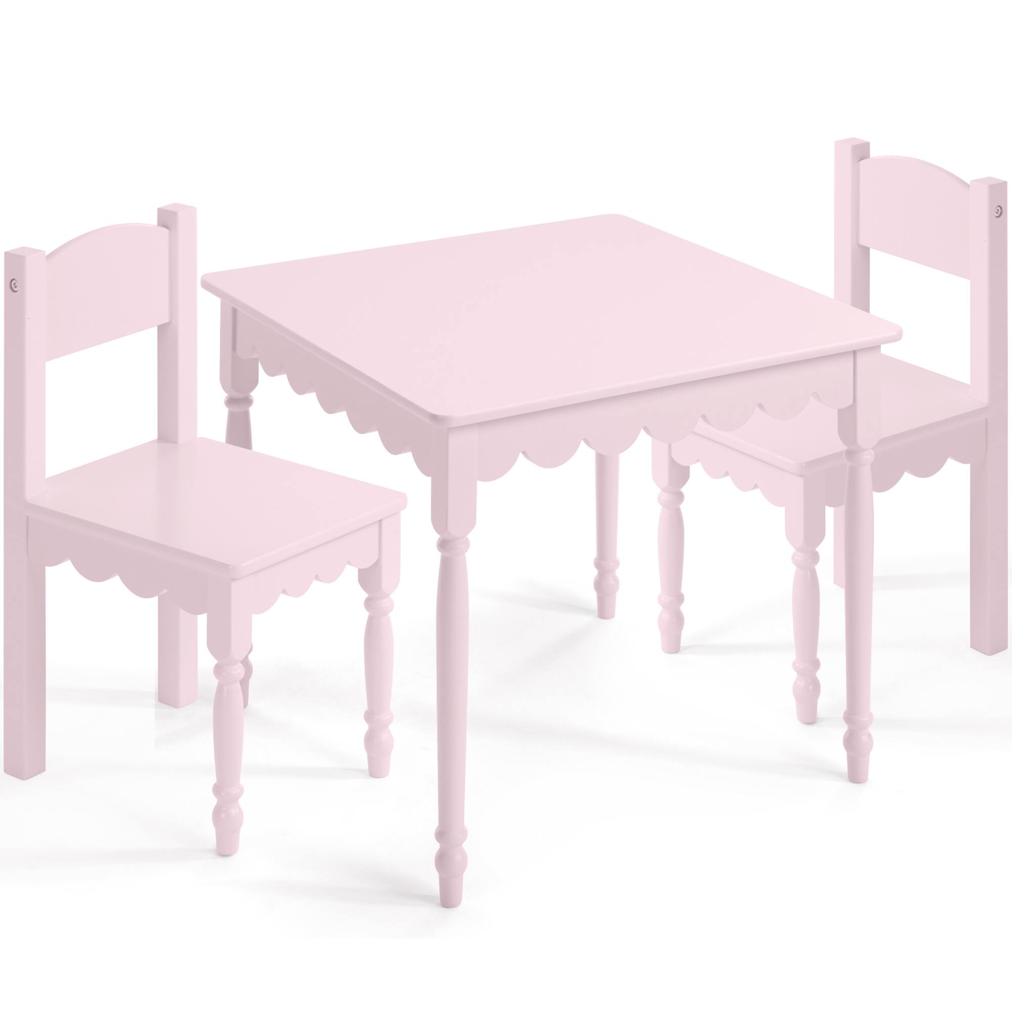 Best Choice Products - Kids Table & Chair Set for Toddlers, Wood Activity Set, Scalloped Edge Design, 100 lb Cap - Pink