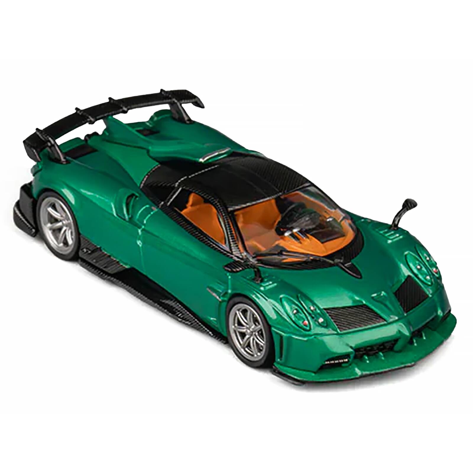 Alt View 3. CM Models - Pagani Imola Emerald Green Metallic with Carbon Top and Extra Wheels 1/64 Diecast Model Car by CM Model.