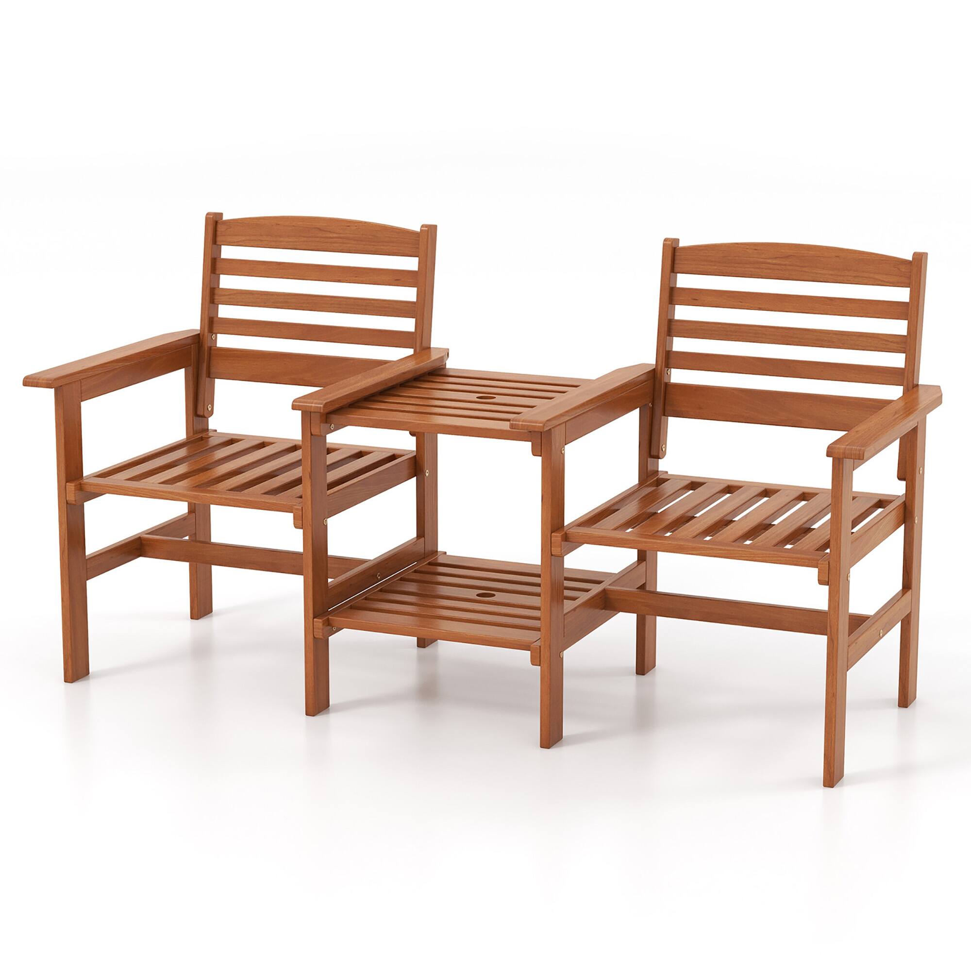 Alt View 1. Gymax - Gymax Outdoor Patio Loveseat w/ Coffee Table & Umbrella Hole for Garden Poolside - Natural.