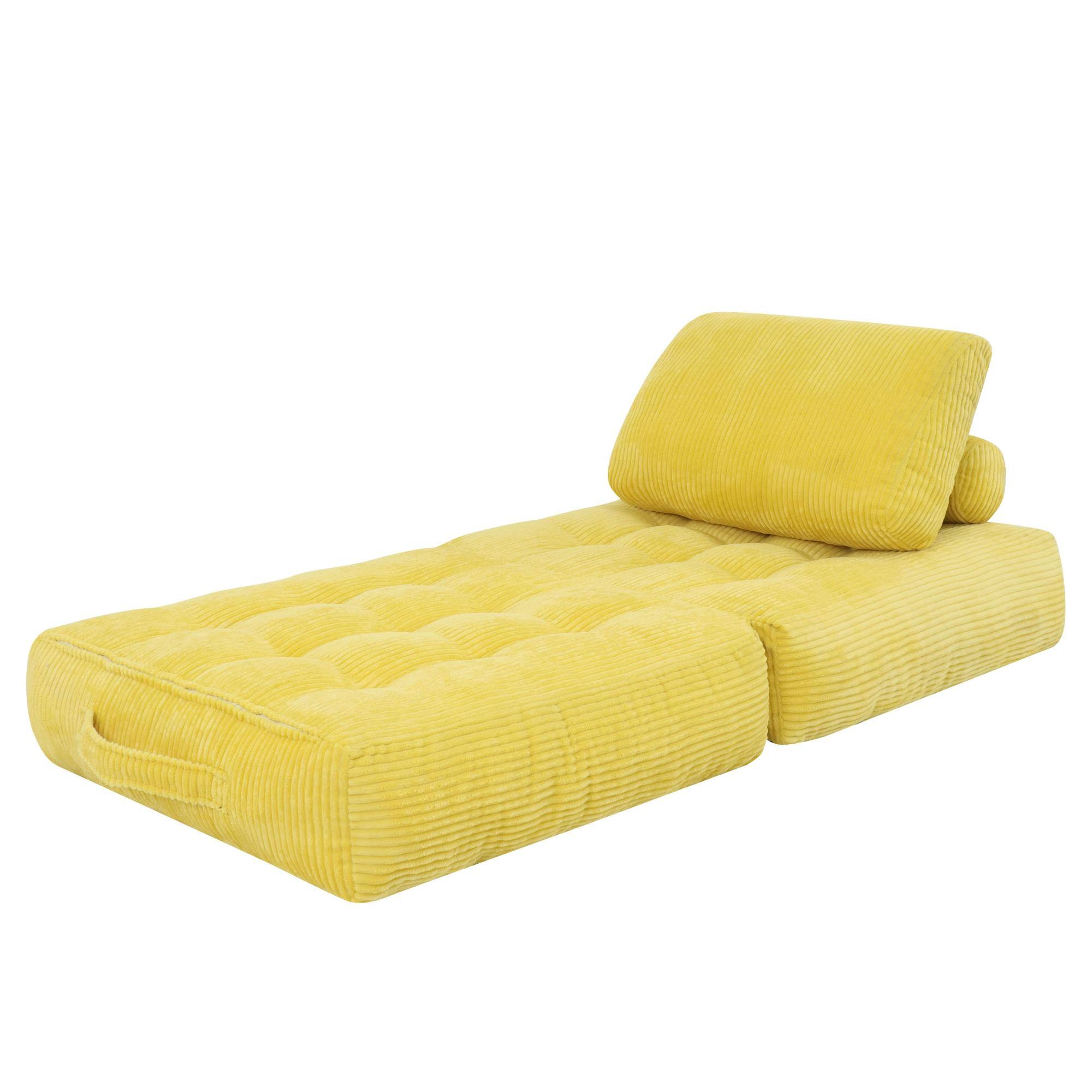 Alt View 6. GOODSILO - Corduroy Fabric Beanbag Couch for Living Room, Bedroom and Dorm, Cozy Fluffy Cloud Mini Couch - Yellow.