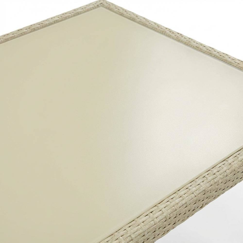 Alt View 2. Outdoor Escape - Rectangle PE Wicker Dining Table with Glass Top for Outdoor Patio - Natural Linen.