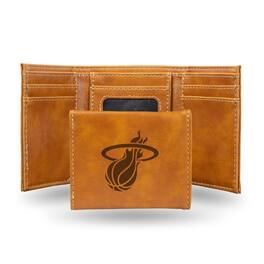 Rico Industries - Miami Heat NBA Laser Engraved Brown Trifold Wallet - Multi