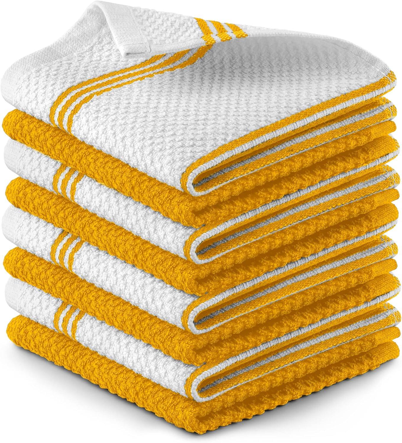 Front. Zulay Kitchen - Zulay Kitchen Pack of 8 Cotton Wash Cloths - 12x12 Inch Super Soft Face Towels - Reusable Wash Cloths for Body and Face - Stripe Yellow.