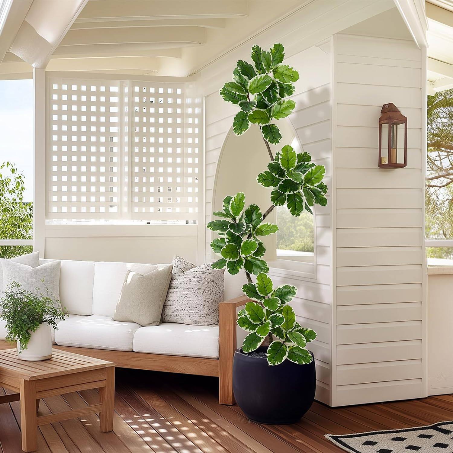 Alt View 2. Homhougo - Fiddle Leaf Fig Tree Artificial Indoor, 7 ft Tall Faux Rubber Tree with Sphere Planter, Tall Artificial Plants with - Green.