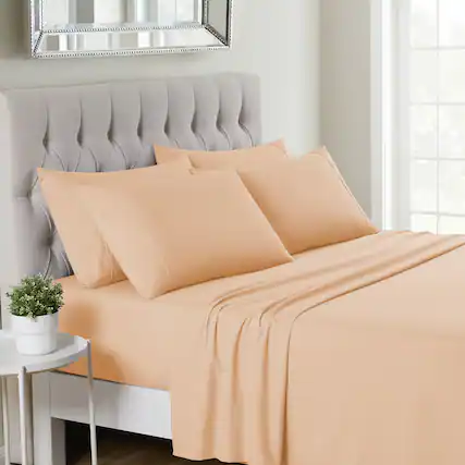 Front. Sweet Home Collection - Deluxe Microfiber Sheet Set with Bonus Pillowcases, Ultra Soft 1500 Series , Split King - Peach.