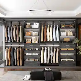 Aheaplus - 7-12FT Custom Closet Organizer with 8 Drawers & 4 Adjustable Hanging Rods, Holds 1000+ Lbs,Ships in 3 Packages - Gray Oak