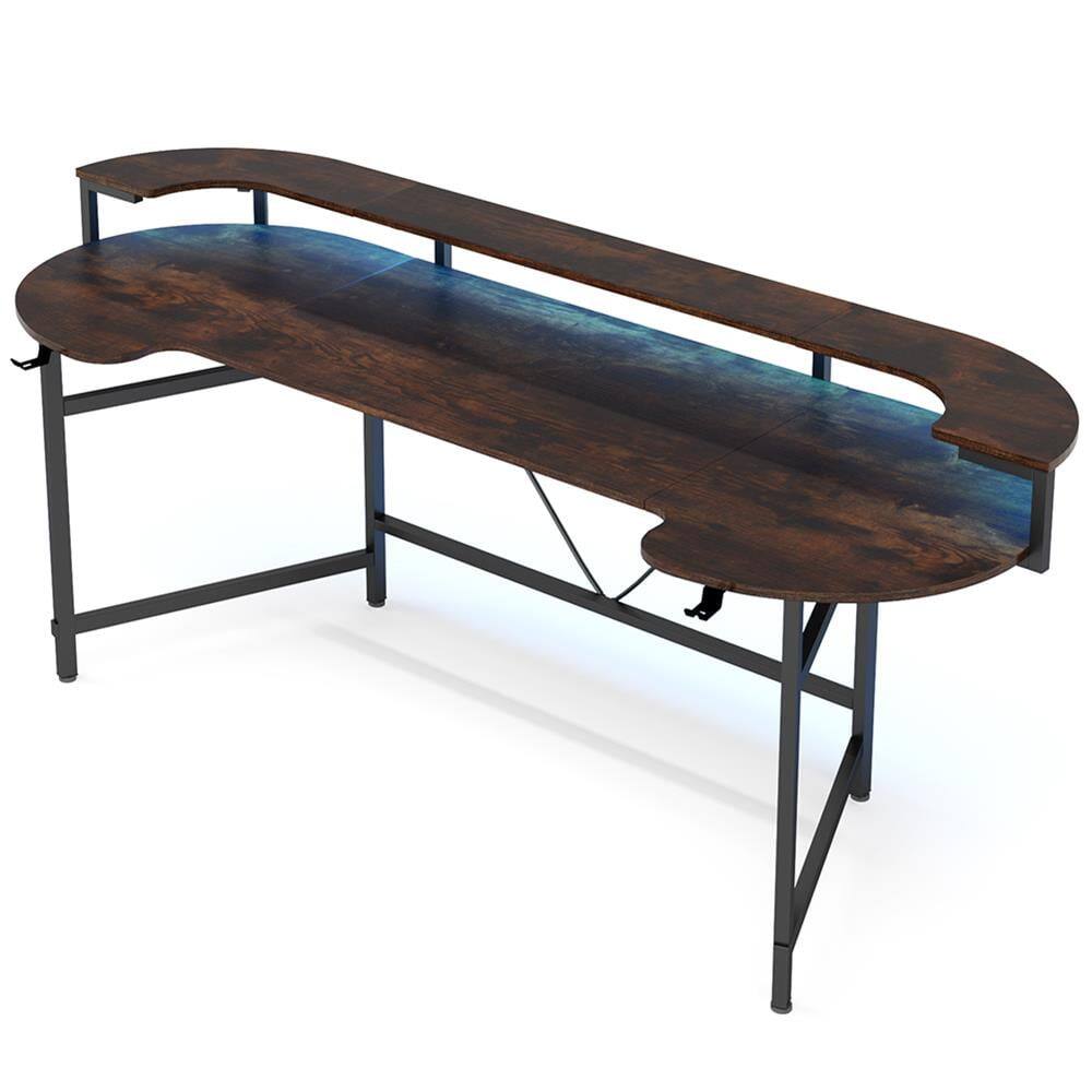 Alt View 1. Kadyn - Kadyn Study Writing Desk, Computer Desk,75" Gaming Desk Computer Desk with LED Strip & Monitor Shelf,Black - Black.