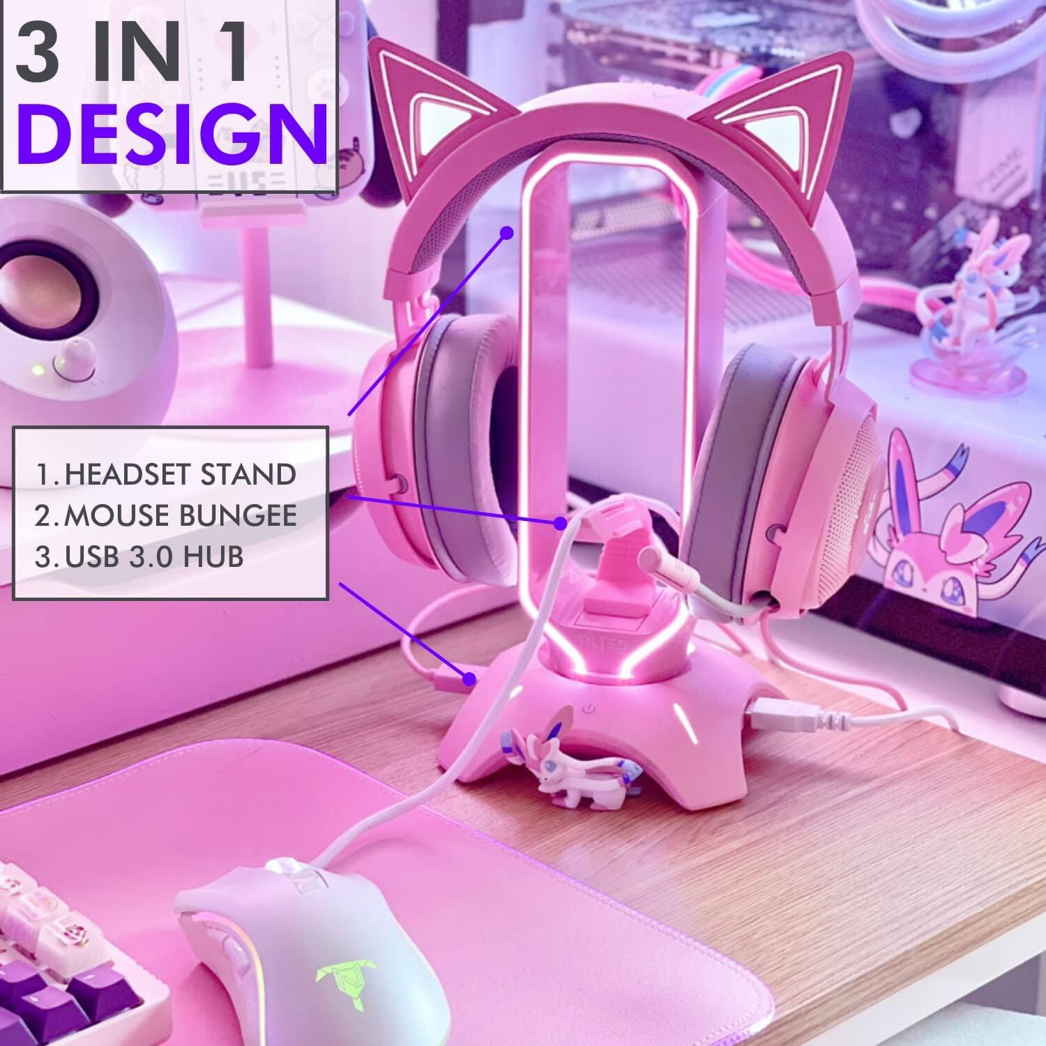 3 IN 1 DESIGN

1. HEADSET STAND
2. MOUSE BUNGEE
3. USB 3.0 HUB