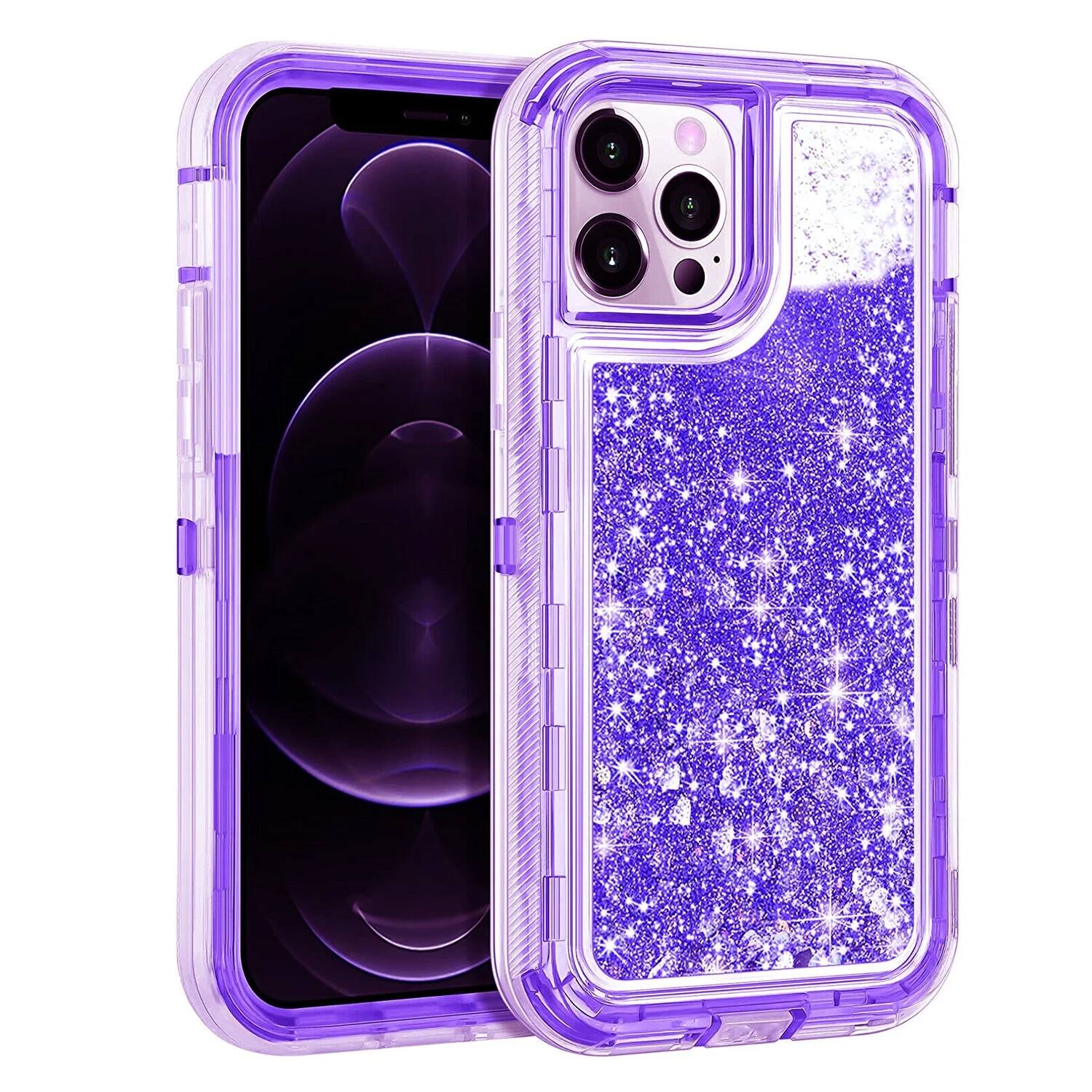 Front. Entronix - Entronix iPhone 13 Pro Max Case - Liquid Glitter Heavy Duty Triple-Layer Protection - Purple.