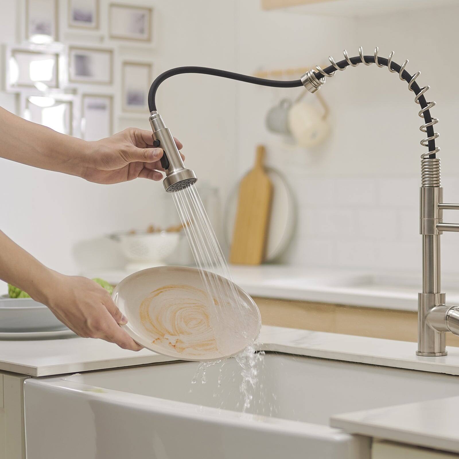 Alt View 4. Boyel Living - Brushed Nickel Single Handle Pull Down Sprayer Kitchen Faucet with Pot Filler and Water Supply Hose - Brushed Nickel.