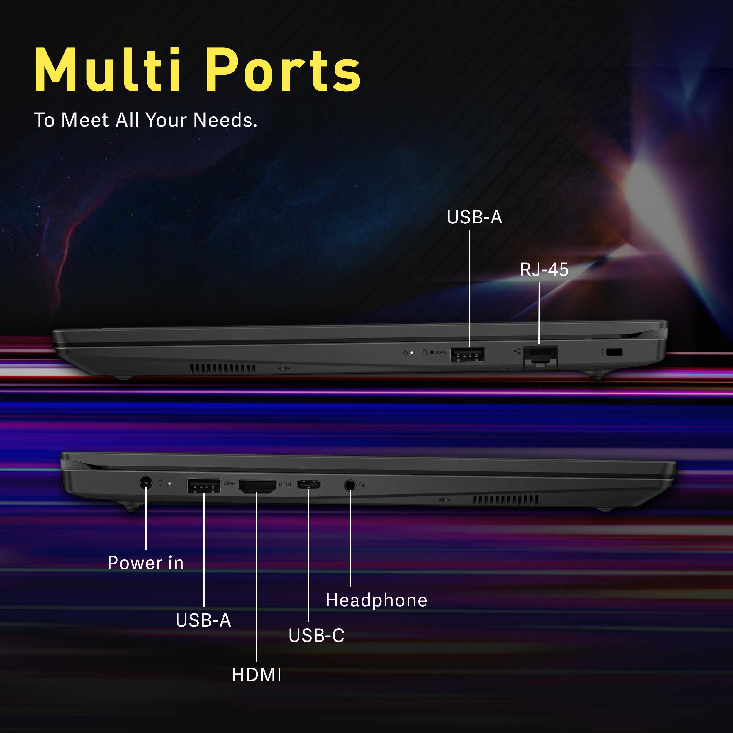 Multi Ports To Meet All Your Needs.  
USB-A  
RJ-45  
Power in  
USB-A  
Headphone  
USB-C  
HDMI