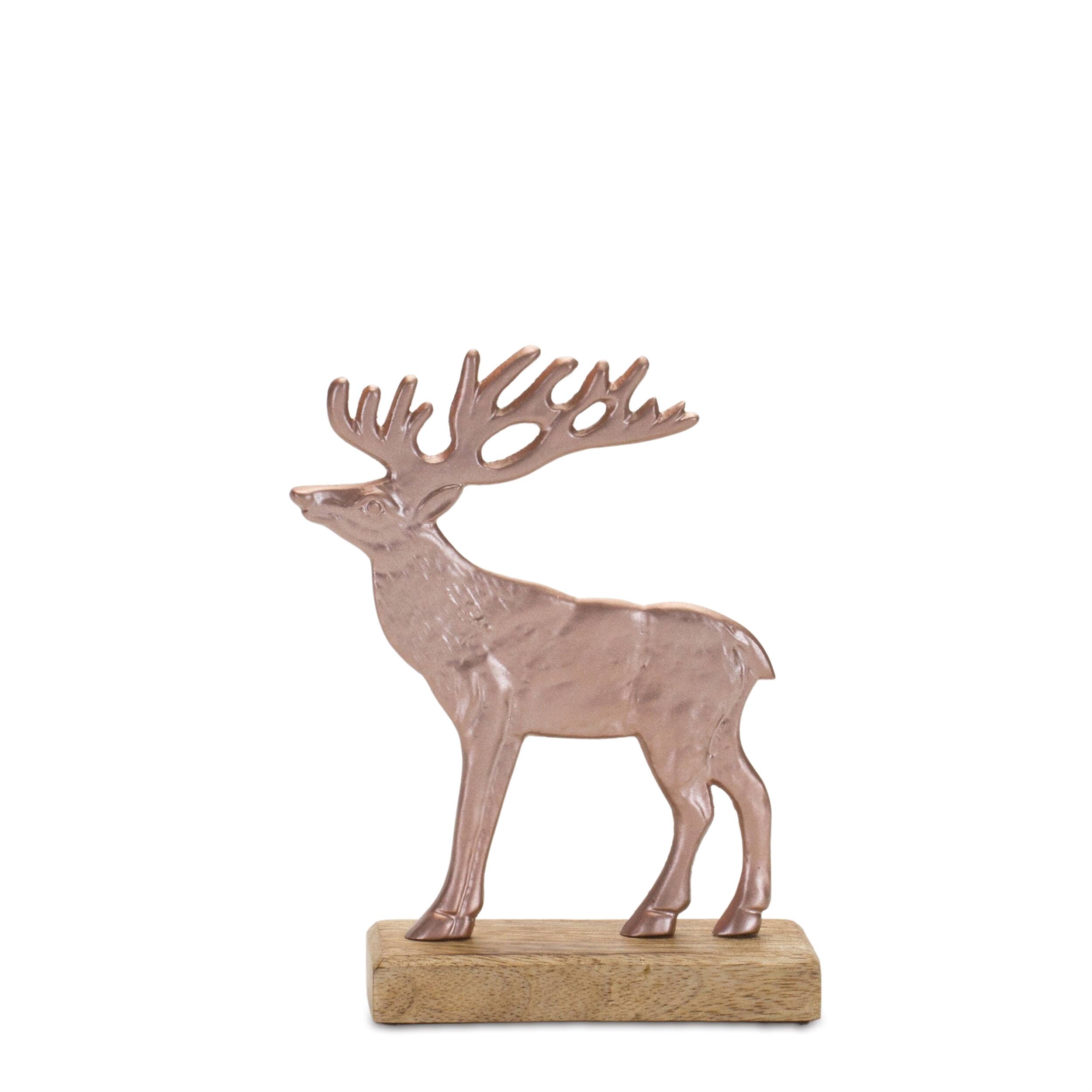 Left. BreeBe - Metal Deer Silhouette with Wood Base (Set of 2) - Brown.