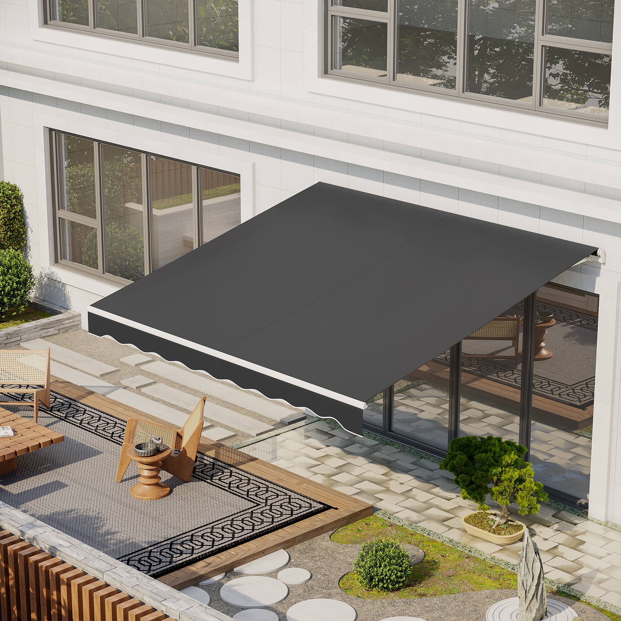 Alt View 1. Outsunny - x 10' Electric Retractable Awning Sunshade Shelter with Remote Controller - Dark Gray.