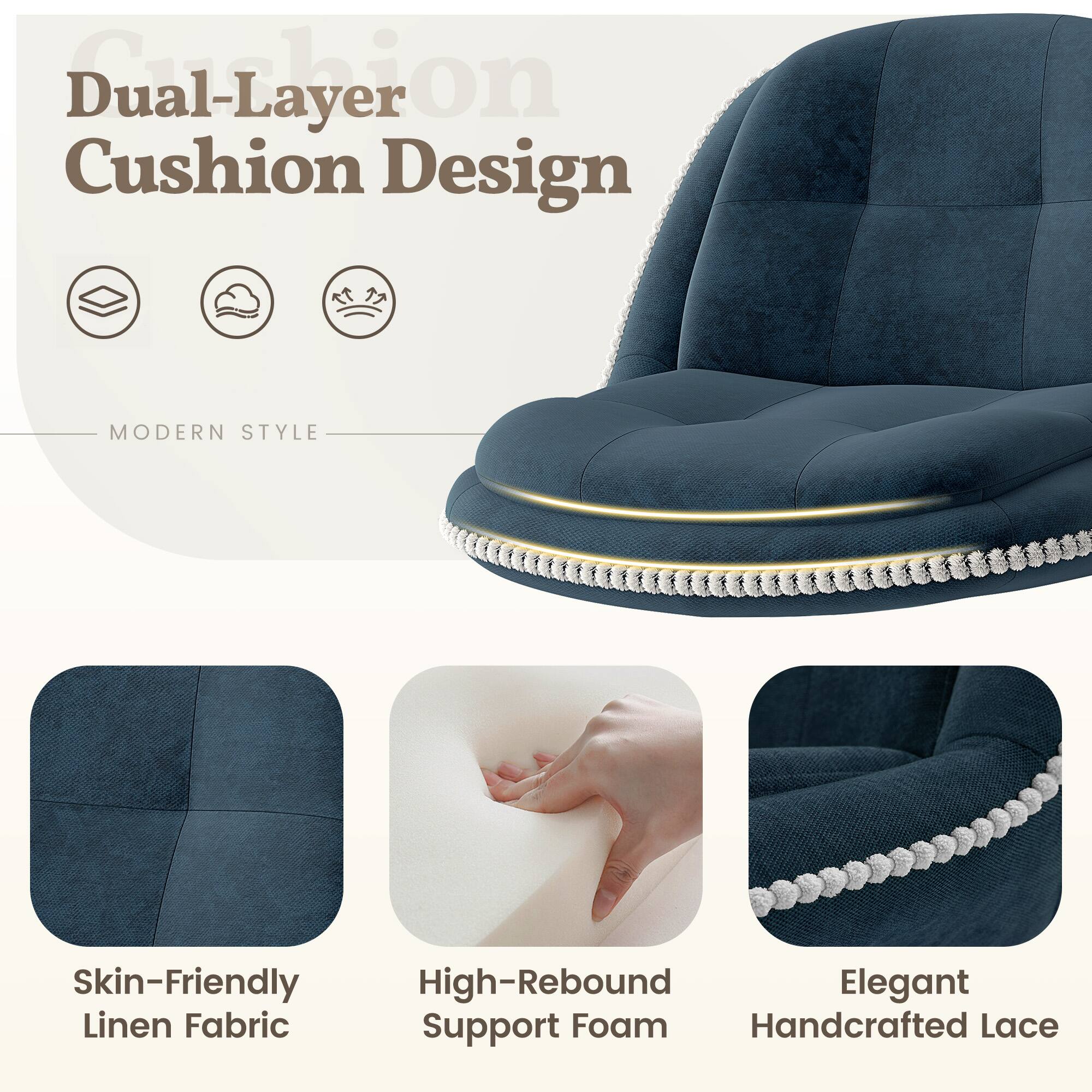 Dual-Layer Cushion Design

MODERN STYLE

- Skin-Friendly Linen Fabric
- High-Rebound Support Foam
- Elegant Handcrafted Lace