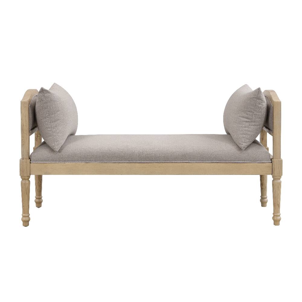 Angle. Ropilly - Ropilly Upholstered Entryway Bench Solid Wood Farmhouse End of Bed Bench with Turned Legs Greige - Greige.