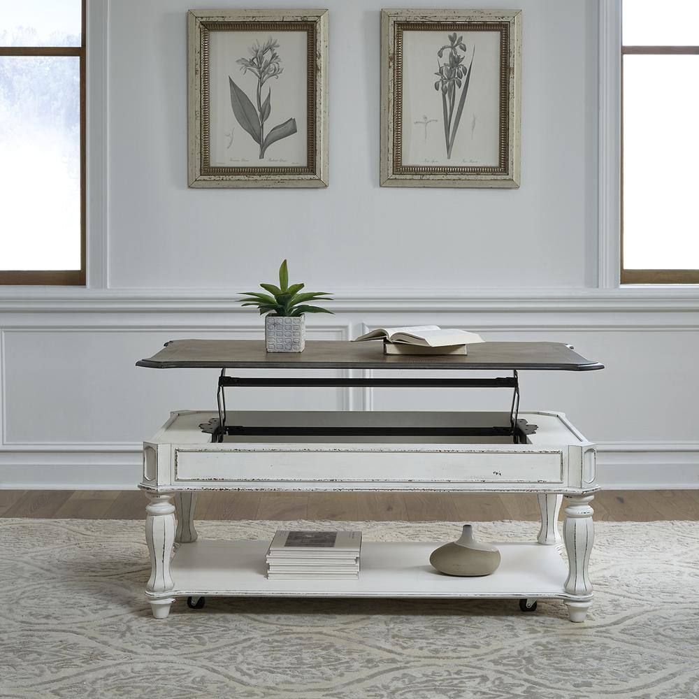 Alt View 2. Liberty Furniture Industries - Magnolia Manor Lift Top Cocktail Table in Antique White - White.