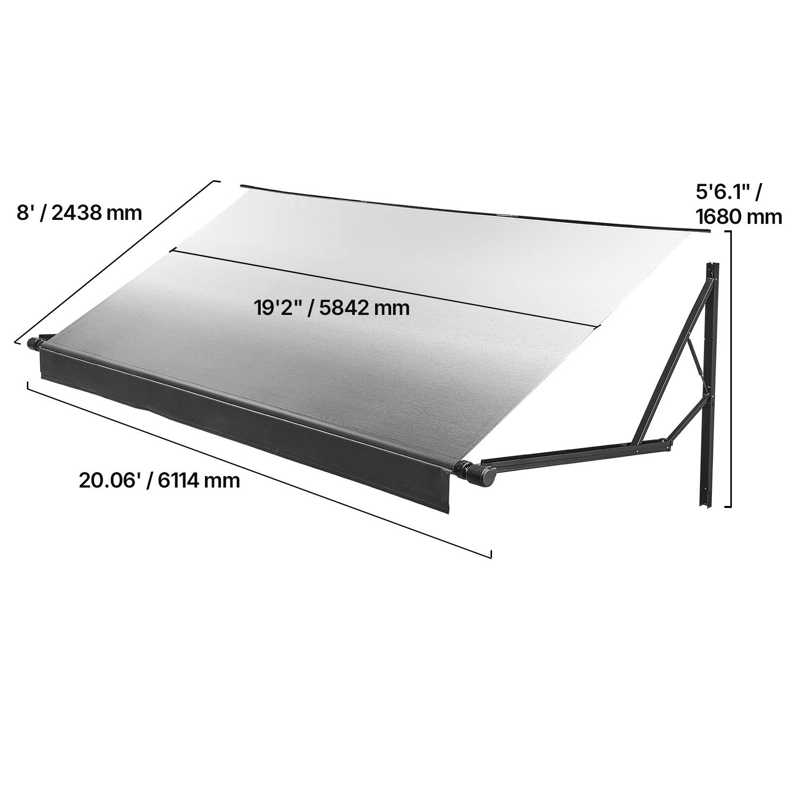 8' / 2438 mm  
5'6.1" / 1680 mm  
19'2" / 5842 mm  
20.06' / 6114 mm