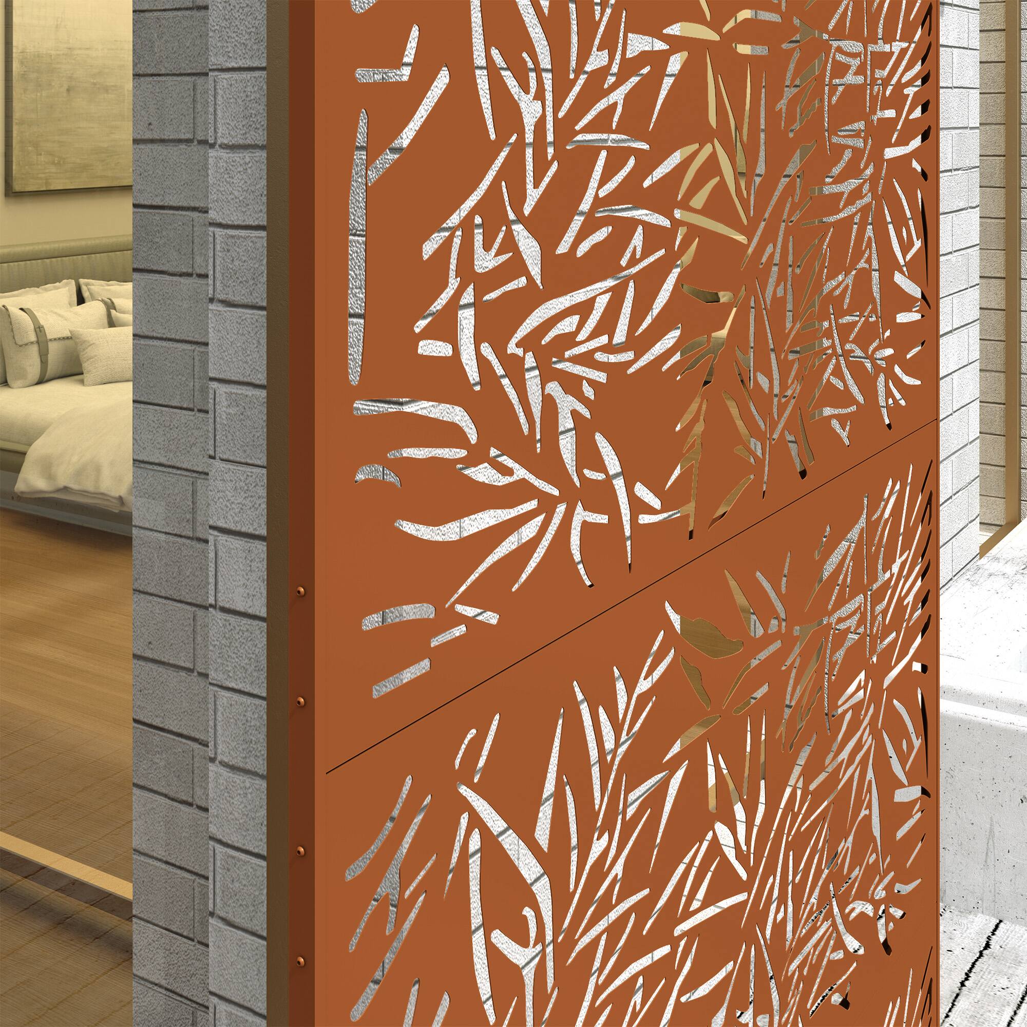 Alt View 8. Outsunny - Metal Outdoor Privacy Screen, 78" H x 48" W Decorative Privacy Fence Screen, Freestanding Outdoor Divider with Stand - Brown/Bamboo.