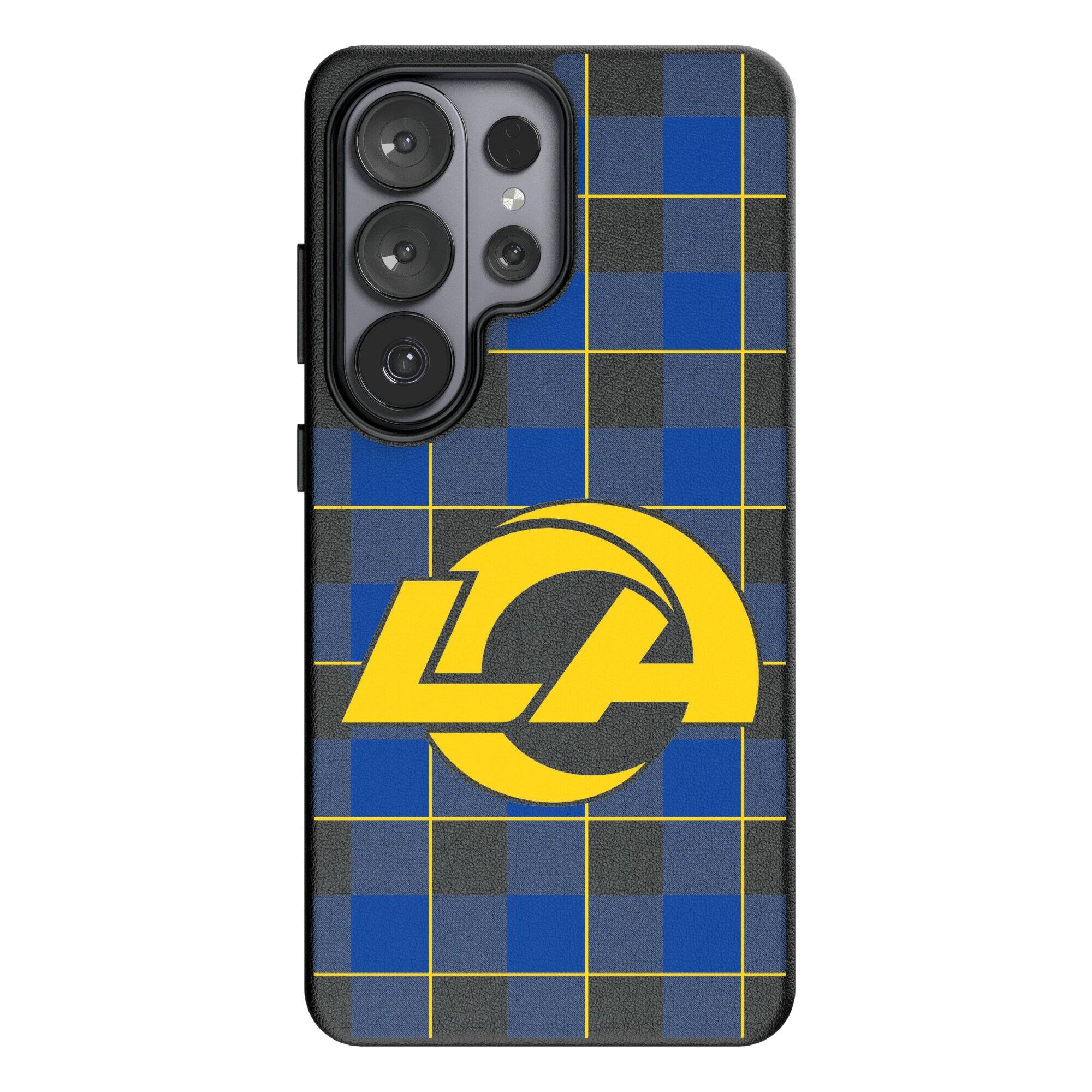 Front. Keyscaper - Los Angeles Rams Plaid Galaxy Magnetic Bump Case - S24 Plus - Black.