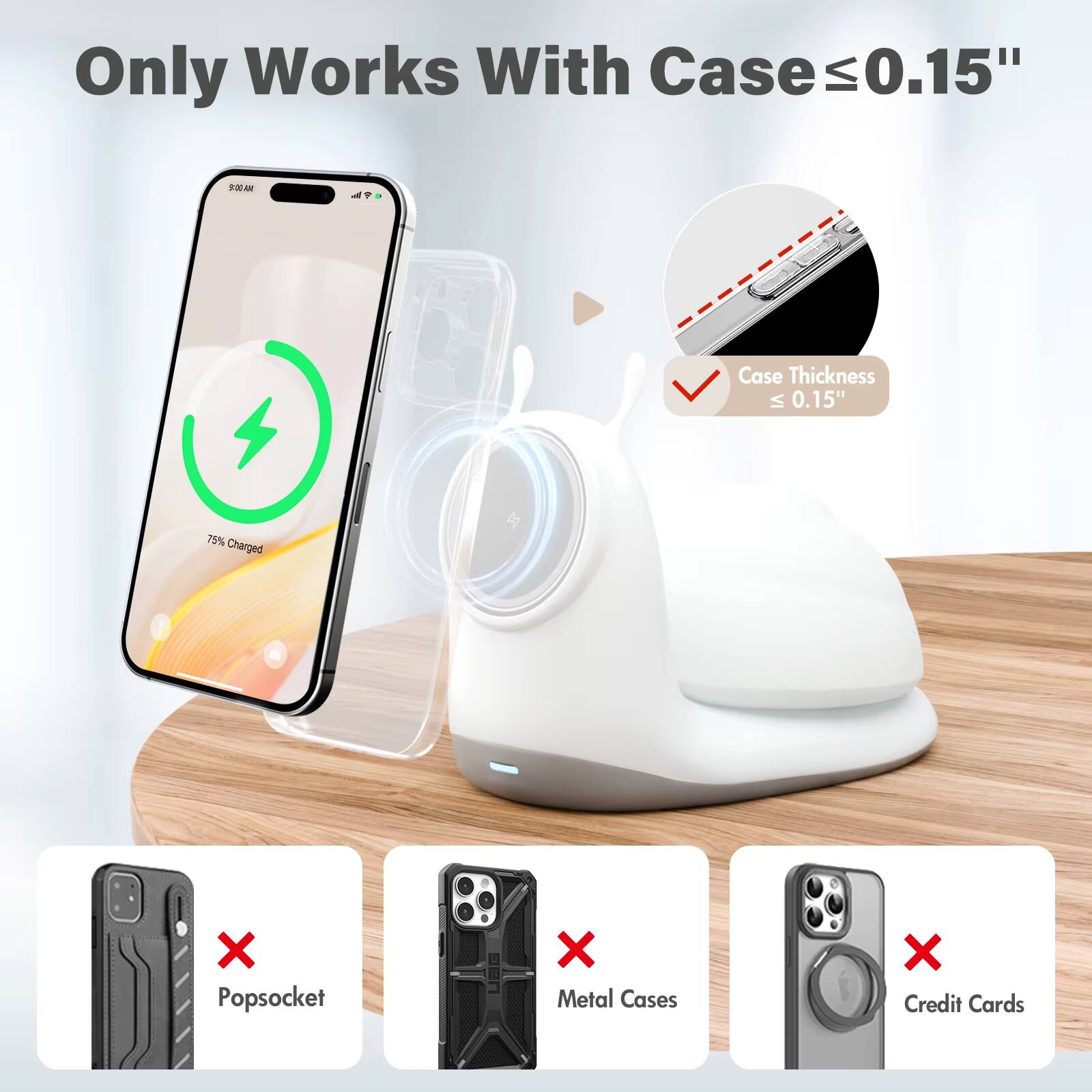 Only Works With Case ≤0.15"

Case Thickness ≤ 0.15"

75% Charged

PopsOCKET

Metal Cases

Credit Cards