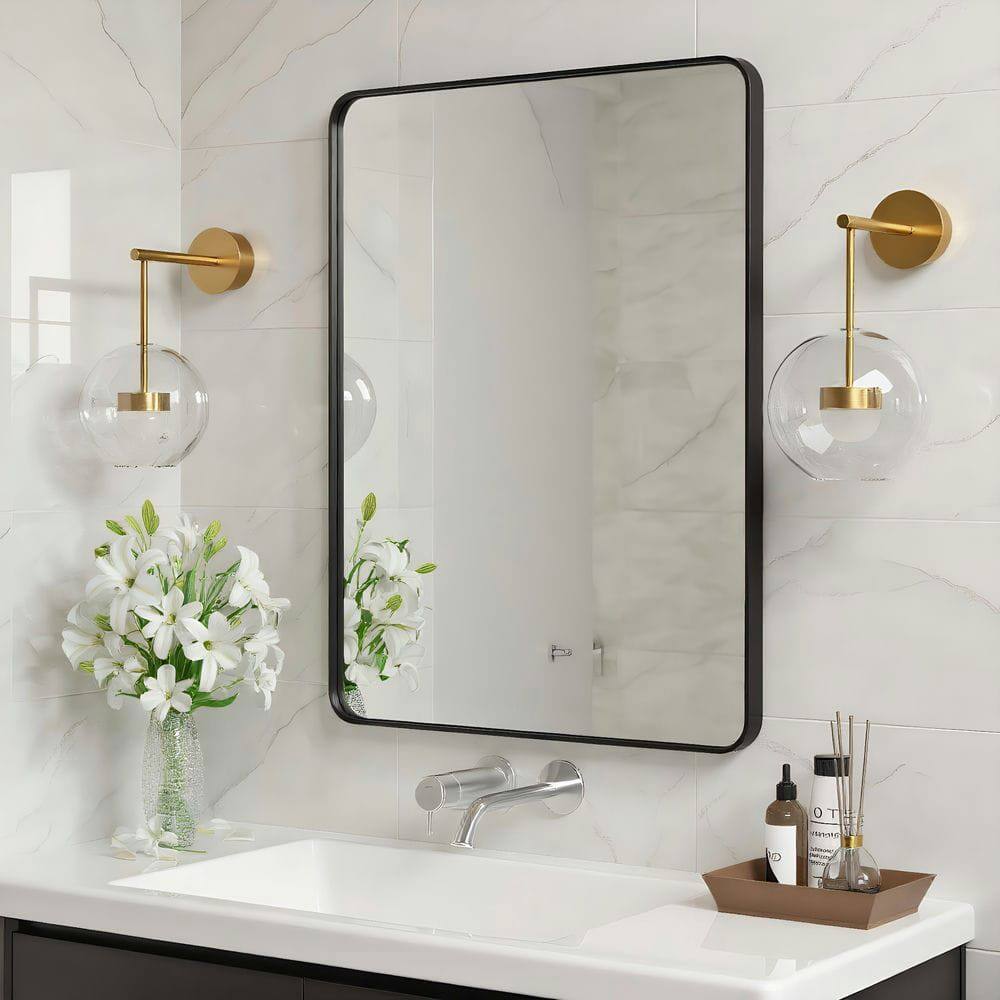 Alt View 10. Kadyn - 32x24 Inch Vertical Rectangle Wall Mirror with Rounded Corners and Black Metal Frame - Black.