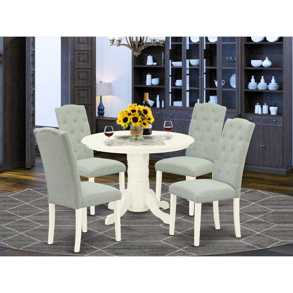 Left. East West Furniture - Dining Room Set Linen White - Brown.