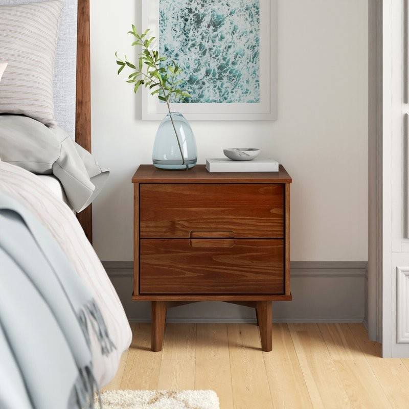 Back. Hivvago - FarmHouse 2 Drawer Solid Wood Nightstand Walnut - Walnut.