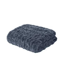 Gracie Mills - Ashlee Modern Solid Ruched Fur Throw Blanket - Slate Blue