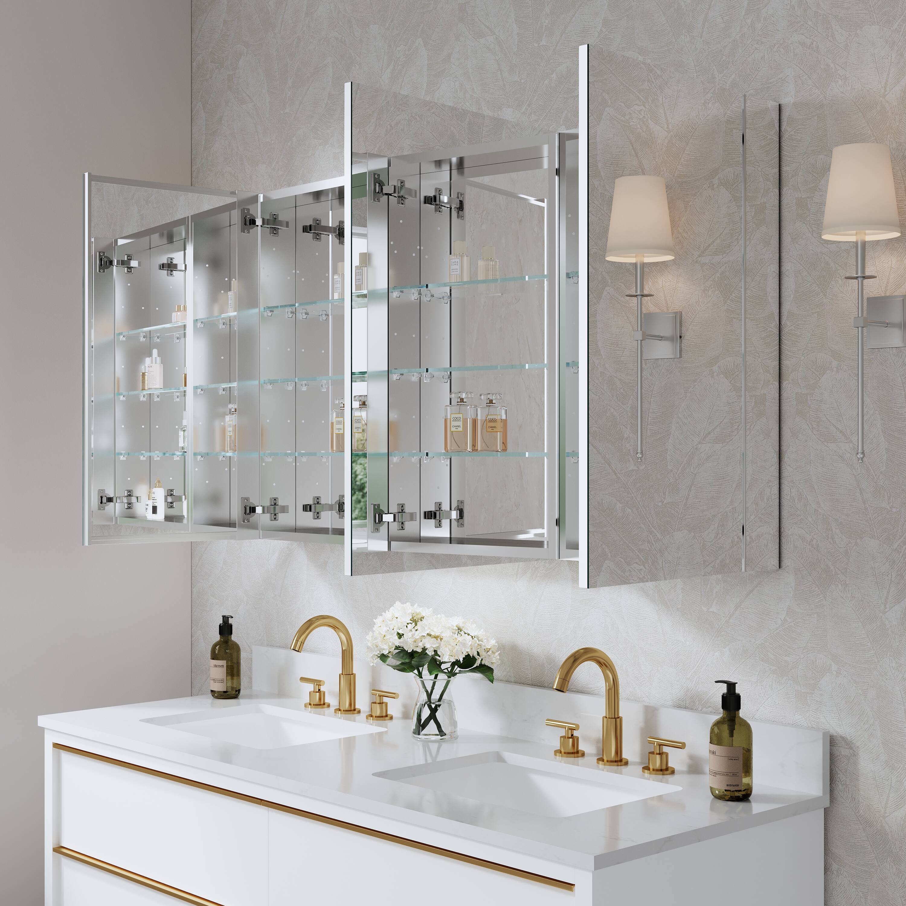 Alt View 1. WELLFOR - Combo 52 in. W x 30 in. H Rectangular Recess/Surface Mount Frameless Medicine Cabinet with Mirror, Soft Close Door - Silver.