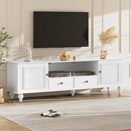 APRILSOUL - 70.9in Modern TV Stand for TVs up to 80Inch Entertainment Center TV Storage Cabinet with 2Drawers 2Cabinets 5Solid Legs - White