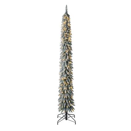 Front. Home Heritage - Home Heritage Albert 7' Flocked Pencil 200 LED Pre-Lit Artificial Christmas Tree - Green.