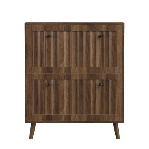 Alt View 4. LUCKY ONE - 31.5in Freestanding Walnut Shoe Cabinet with Vertical Grooved Finish Tilt-Out Drawers for Entryway - Walnut.