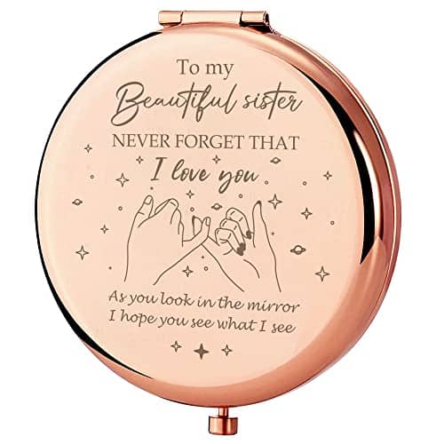 Comfort Essence - Bestie Makeup Mirror - Compact Friendship Gift For Women Sister Or Friend's Birthday Graduation Any Occasion - Rose Gold-sister-2-2.8"L x 2.6"W